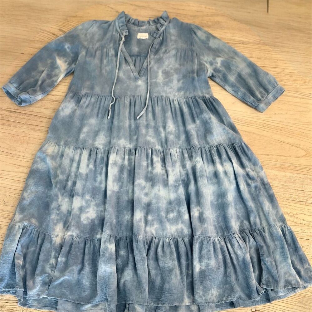 Honorine Women's Giselle Blue Tie-Dye Boho Trapeze Dress Medium - Picture 6 of 11